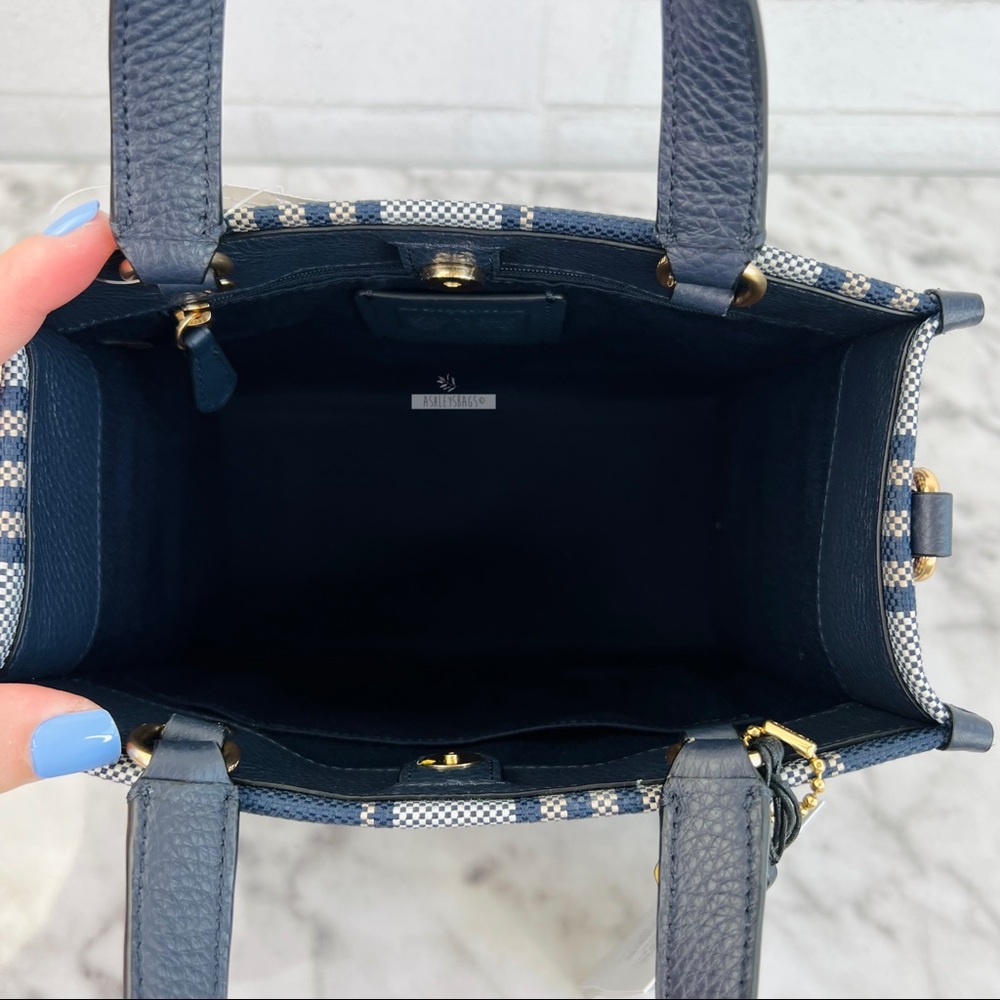 Coach Dempsey Tote 22 With Garden Plaid Print And Coach Patch Crossbody Midnight - Picture 9 of 13
